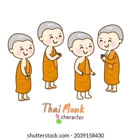 Cartoon Thai monk character vector.