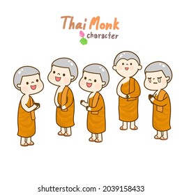 Cartoon Thai monk character vector.