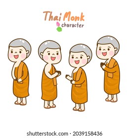 Cartoon Thai monk character vector.