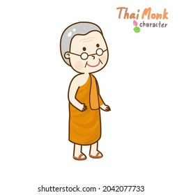 Cartoon thai monk character vector.