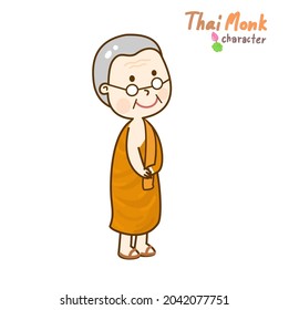 Cartoon thai monk character vector.
