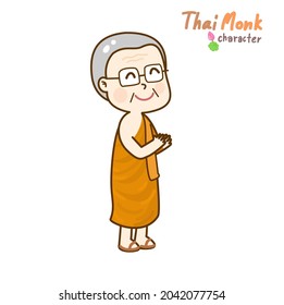 Cartoon thailändischen Mönch Charakter Vektorgrafik.