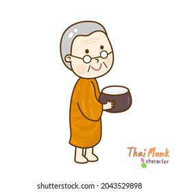 Cartoon thai monk character vector.