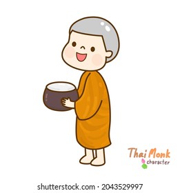 Cartoon thai monk character vector.