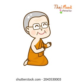 Cartoon thai monk character vector.