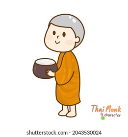 Cartoon thai monk character vector.