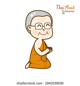 Cartoon thai monk character vector.