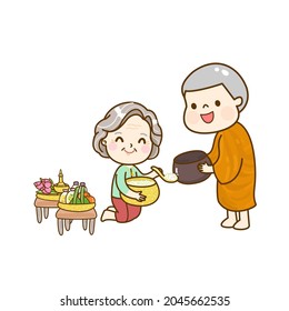 Cartoon thai monk character vector.