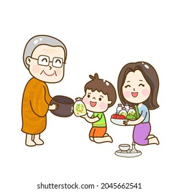 Cartoon thai monk character vector.