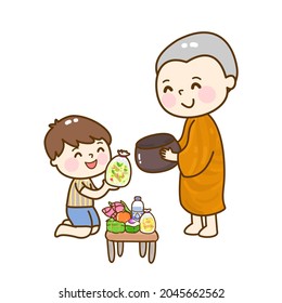 Cartoon thai monk character vector.