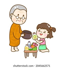 Cartoon thai monk character vector.