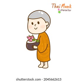 Cartoon thai monk character vector.