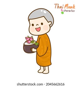 Cartoon thailändischen Mönch Charakter Vektorgrafik.