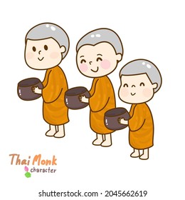 Cartoon thai monk character vector.