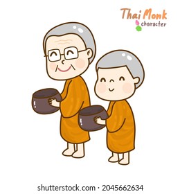Cartoon thai monk character vector.
