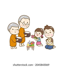 Cartoon thai monk character vector.
