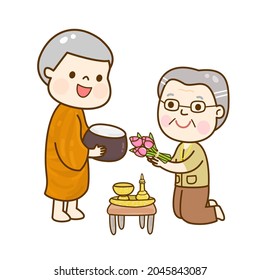 Cartoon thai monk character vector.