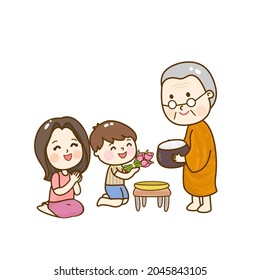 Cartoon thai monk character vector.
