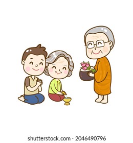 Cartoon thai monk character vector.