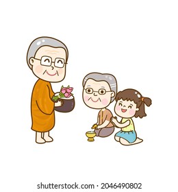 Cartoon thai monk character vector.
