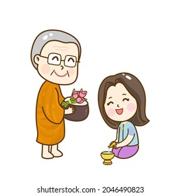 Cartoon thai monk character vector.
