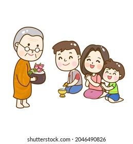 Cartoon thai monk character vector.