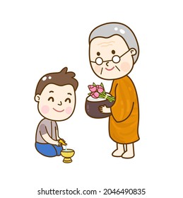 Cartoon thai monk character vector.