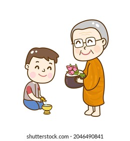 Caricatura del monje tailandés vector.