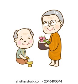 Cartoon thai monk character vector.