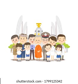 Cartoon Thai People And Democracy Monument Vector