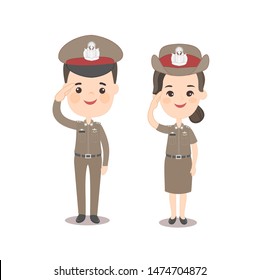Cartoon Thai Police Character Vector