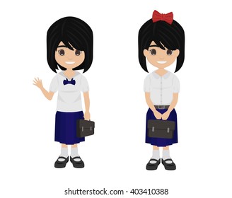 cartoon thai school girl in uniform isolated on white background vector