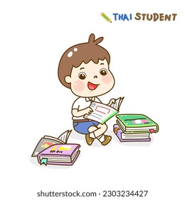 Caricatura de estudiantes tailandeses leyendo personaje.
