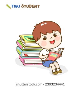 Cartoon Thai Studenten lesen Charakter.