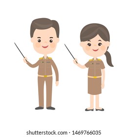 Cartoon Thai Teacher Characters In Uniform 