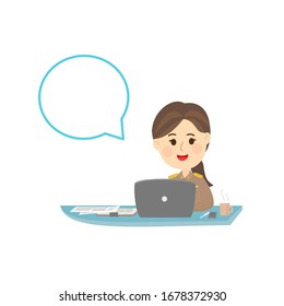 Cartoon Thai Teacher working with Computer Vector