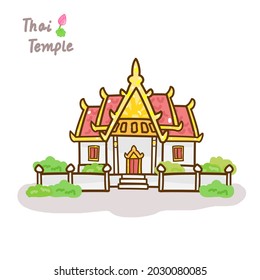 Cartoon Thai temple on background.