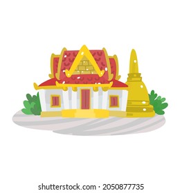 Templo tailandés de caricatura en segundo plano.
