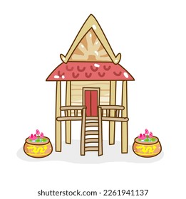 Cartoon Thai Tradition House on Background.