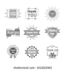 Cartoon Thank You Silhouette Black Badges or Labels Set for Relationship Business Flat Design Style Isolated on White Background. Vector illustration