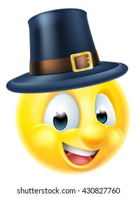 Cartoon thanksgiving emoji emoticon wearing a pilgrims hat