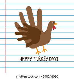 Cartoon Thanksgiving Hand Turkey. In The Style Of A Child's Construction Paper Drawing. EPS 10 Vector Royalty Free Illustration.