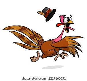 Cartoon Thanksgiving turkey bird escape. Vector illustration isolated. Design for Thanksgiving Day outlined turkey character running