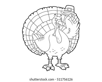 Cartoon Thanksgiving Turkey Line Art Stock Vector (Royalty Free