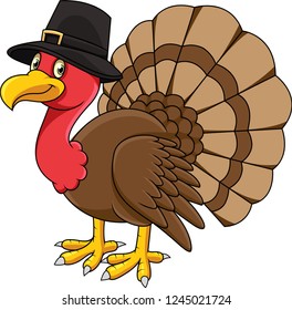 Cartoon thanksgiving turkey in a pilgrim hat