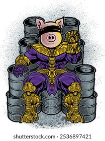 Cartoon Thanos Pig on Throne - Humorous Twist on Pop Culture