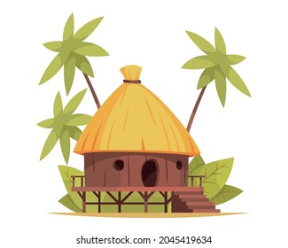 Cartoon thatched bungalow in tropical country vector illustration