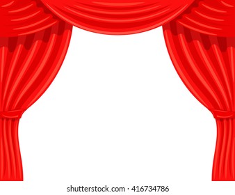 Cartoon theater. Cartoon theater kulisya on a white background. The scene of the theater, the 
spectacle. Red silk side scenes on stage. Stock vector