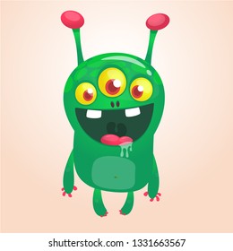 Cartoon thee eyed alien illustration. Halloween design