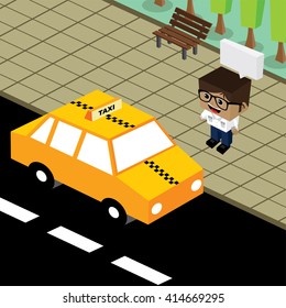 cartoon theme isometric taxi